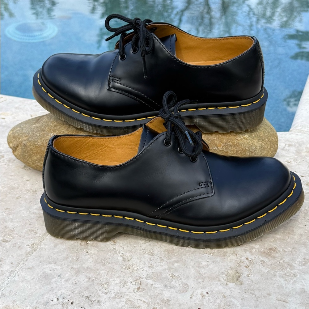 Dr. Martens Black Leather Oxfords with Yellow Stitching - Picture 3 of 8